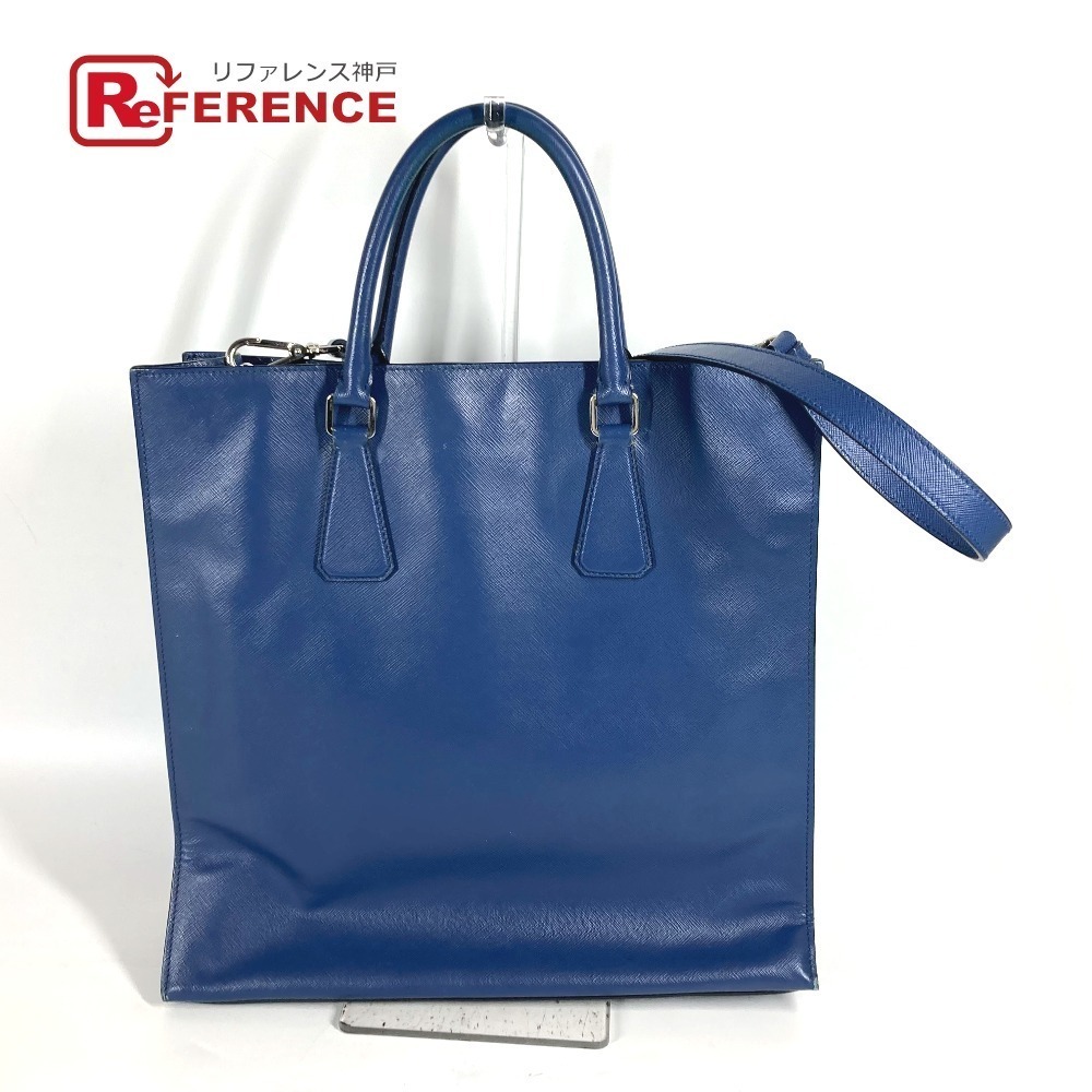 PRADA bag crossbody shoulder triangle plate business tote Saffiano blue